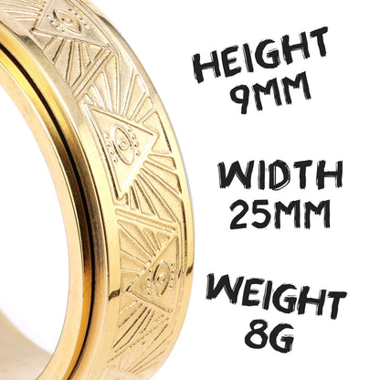 Illuminati Freemasonry Fidget Spinner Eye Stainless Steel Men Rings Punk Male Women Fashion Jewelry Creativity Gift Wholesale