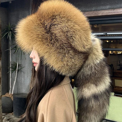 Winter Women Fashion Real Fur Hat Natural Fox Fur Hats Headgear Russian Outdoor Cap Ladies Thicken Warm Fur Caps