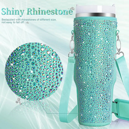 40oz bling shiny rhinestone Water Bottle Bag protecting case For Stanley Quencher Cup Sleeve Strap Pouch