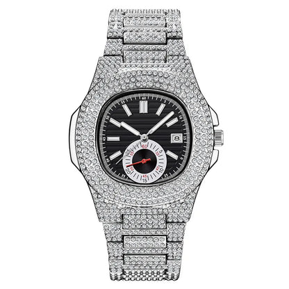 New Hip Hop Watches For Men Reloj Hombre Fashion Alloy Band Diamond Calendar Gifts Quartz Wristwatches Relogios Masculino 2024