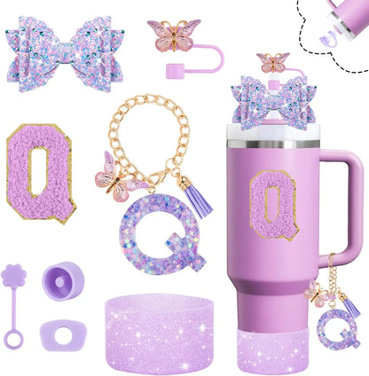 8pcs Cup Accessories Set for Stanley Cup 30oz 40oz tumbler Straw Topper Cover, Boot, Spill Proof Stoppers, Handle Charms Sticker