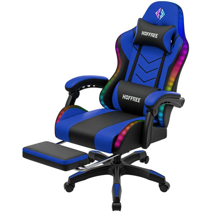 300lbs Load RGB Gaming Chair with Speakers Ergonomic Massage Computer Gaming Chair with LED Lights and Footrest High Back Video