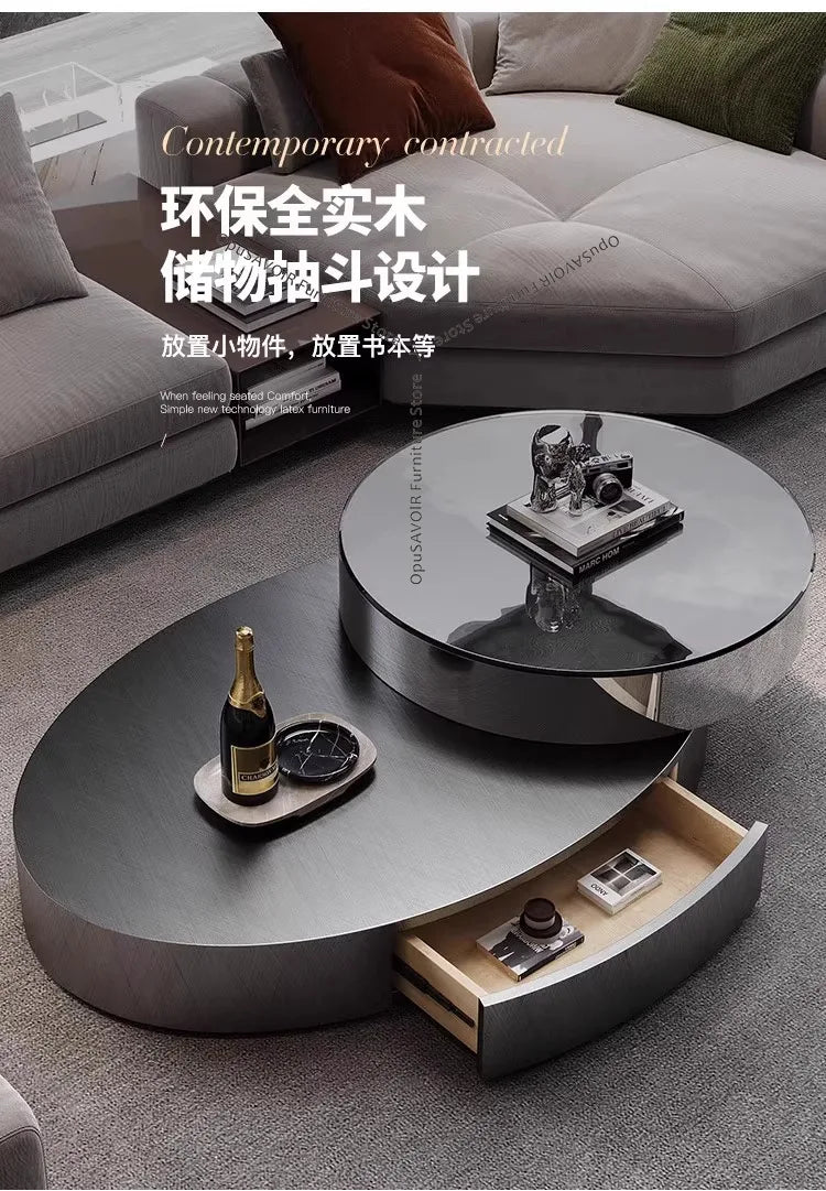 Italian Luxury Oval Coffee Tables Modern Minimalist Rotatable Center Coffee Table Set Stainless Steel Living Room...