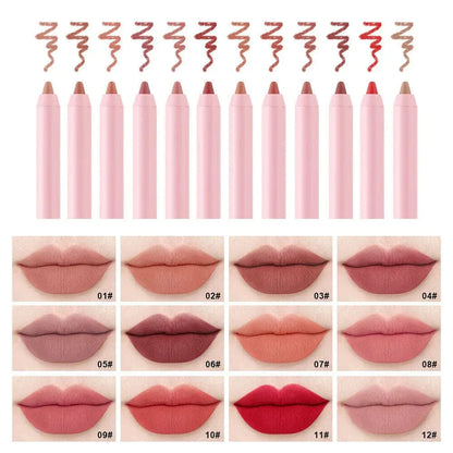 12 Colors Nude Matte Lipstick Pen Lip Liner Pencil Waterproof Long Lasting Lipgloss Plum Pink Plump Lip Stain Korean Cosmetics