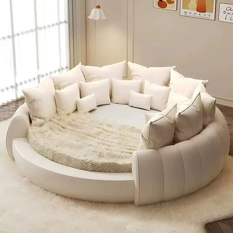 Double Leather Round Bed Modern Minimalist European Designer High Quality Bed Luxury Bedroom Fashion Muebles Home...