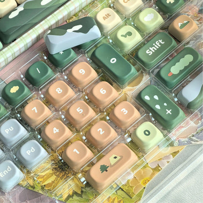 Cute Green Keycap 124Keys Go Hiking Theme Thermal Sublimation PBT Keycaps for Mechanical Keyboard MOA Height Small Fresh Key Cap