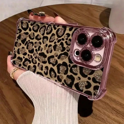 Glitter Leopard Print Plating Phone Case For iPhone 17 16e 16 15 14 13 12 11 Pro Max X XSMax 7 8 Mini Air Plus Anti-Fall...