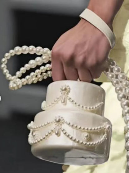 Women Acrylic Cake Bag Cute Pearl Evening Clutch Bag Beading Pearl Purse For Wedding Party Luxury shoulder Handbag Designer Chic - Kimlud