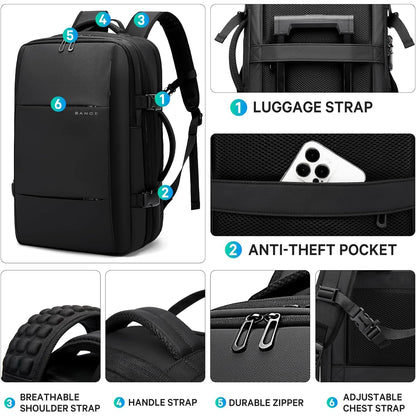 BANGE Expandable Men Travel Backpack With Vacuum Compression 17 inch Laptop Backpacks Business Large School Backpack For Hiking