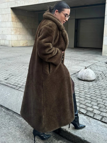 Tuularose Faux Fur Long Coat Women's Lace-up Thickened Long Fur Coat Jacket 2025 Winter Fluffy Plush Warm Lapel Vintage...