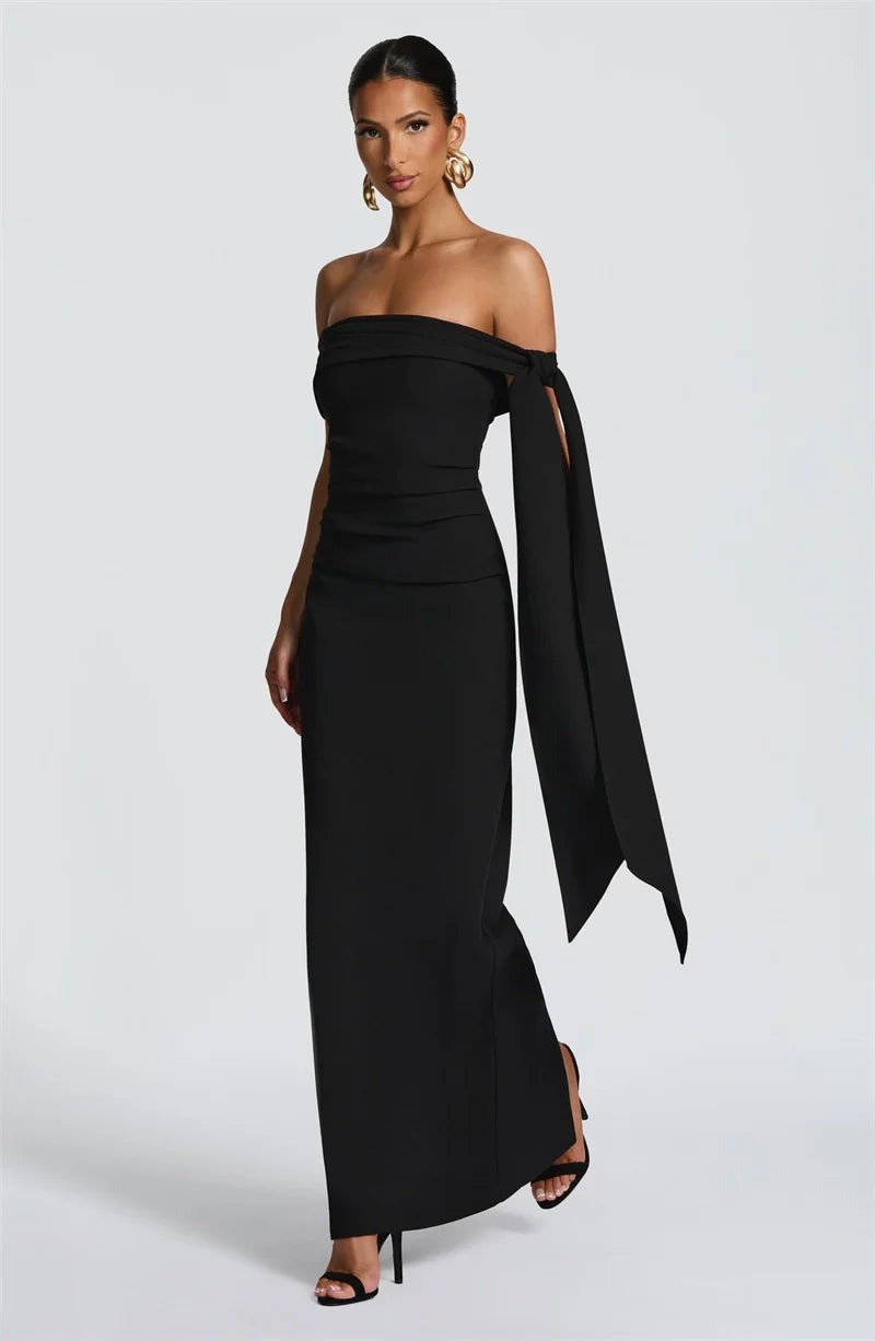 Mozision Off-shoulder Strapless Sexy Maxi Dress Women Elegant Sleeveless Backless Draped Ruched Bodycon Club Party Long Dresses