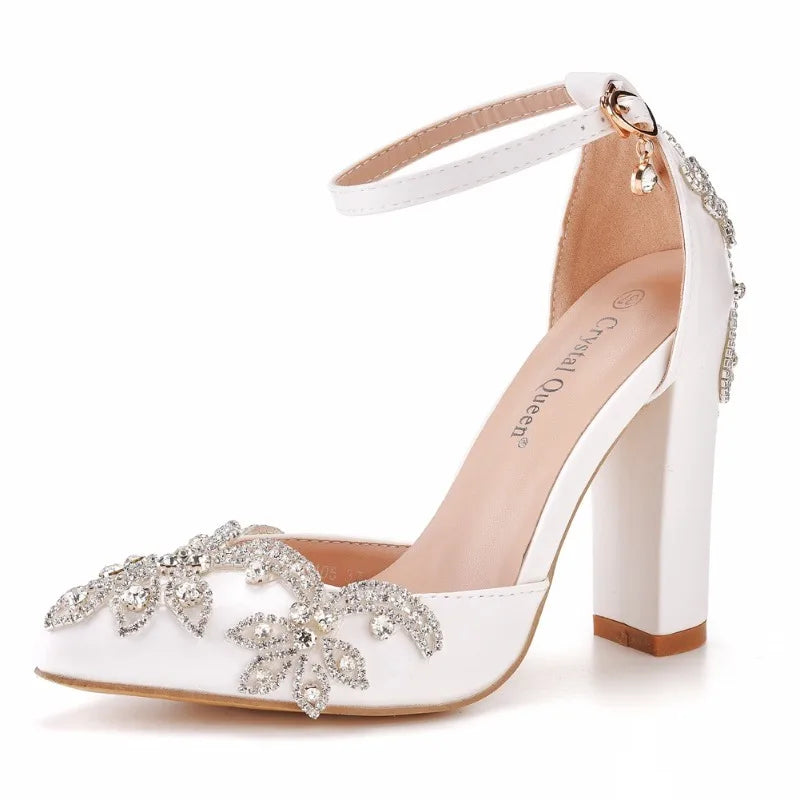 Summer Brand Women Sandals Party Flower Rhinestone Cover Heel 10.5 CM Square Heel Lady Wedding Hot Sale Lovely Women Shoe - Kimlud