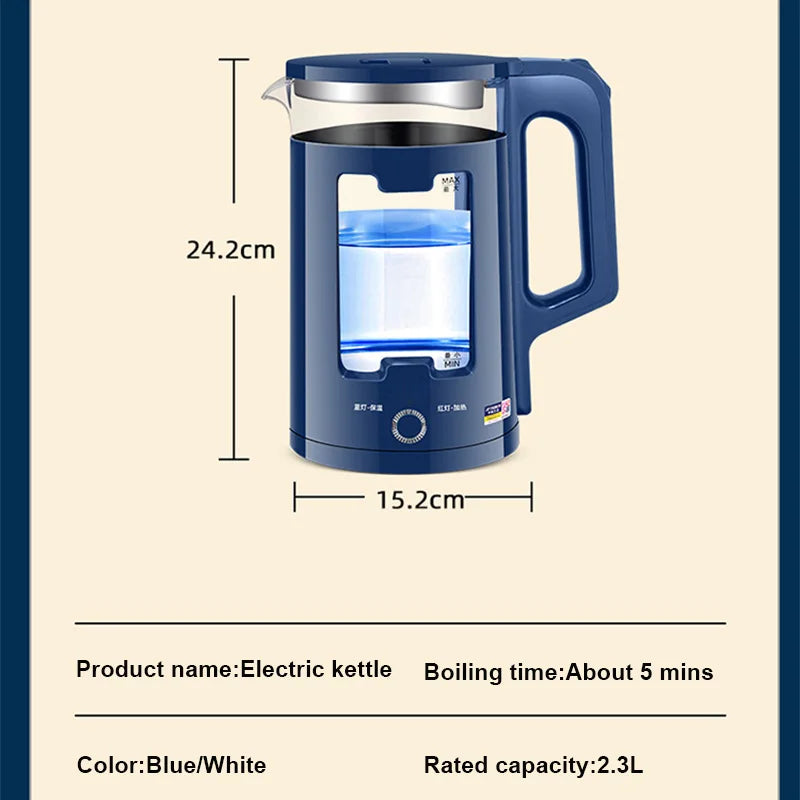 DMWD 2.2L Electric Kettle Quick Heating Hot Water Boiling Teapot Glass Blue Light Heater Pot Boiler Auto-Power Off...