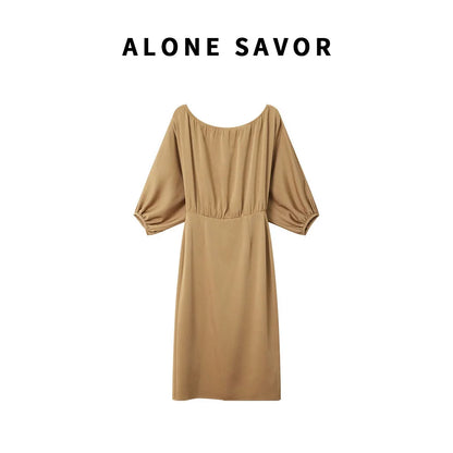 ALONE SAVOR Dragon Joy Summer Slimming Women's Dr oulder Bared Bubble Sve  ort Sve Polyester Fiber
