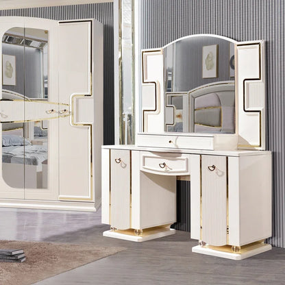 A Modern White Luxury King Size Leather Bedroom Bed Double Home Master Room Queen Wooden Full Mdf Bedroom Sets Furniture - Kimlud