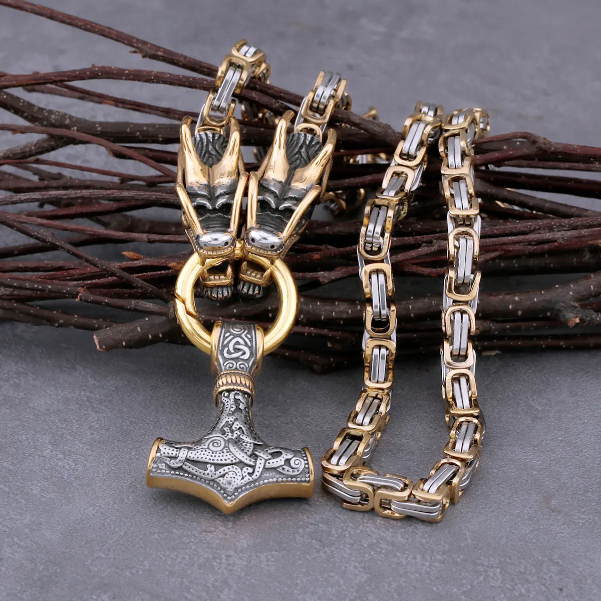 Vikings Thor's Hammer Vintage Pendant Men's Stainless Steel Faucet Square Necklace Hip Hop Fashion Biker Nordic Jewelry Gift