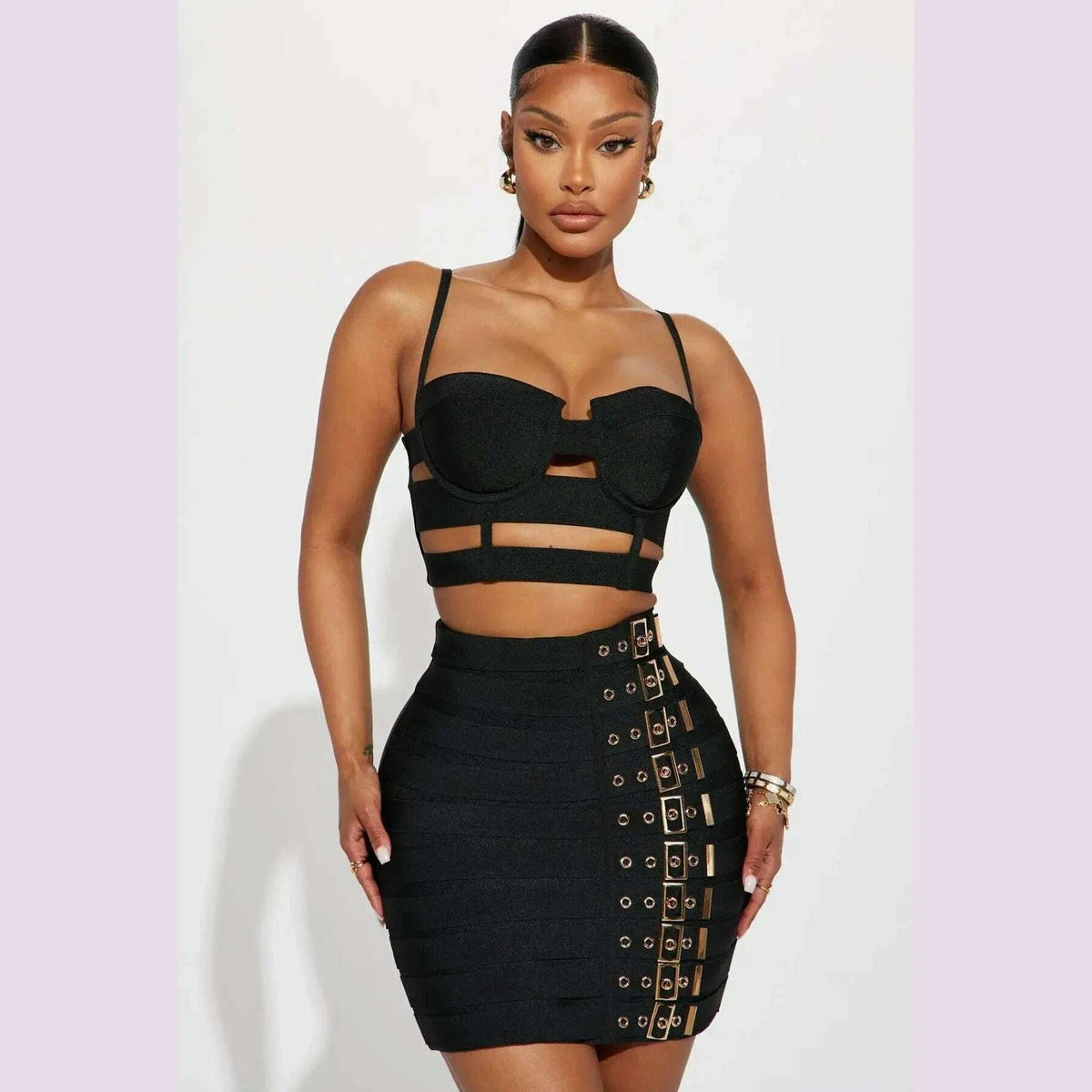 2023 New Arrival Women Sexy Bandage Tops Fashion Pencil Skirts Set Nightclub Party Celebrate Women's Set High Quality