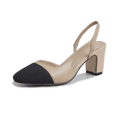LeShion Of Chanmeb 33-43 Women Luxury Brand Designer Shoes Woman High Heeled Genuine Leather Slingbacks Beige Nude Pumps Classic - Kimlud