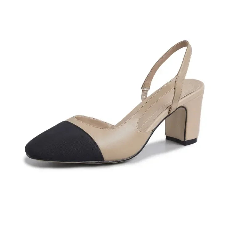 LeShion Of Chanmeb 33-43 Women Luxury Brand Designer Shoes Woman High Heeled Genuine Leather Slingbacks Beige Nude Pumps Classic - Kimlud