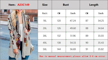 Clearance Plus Size Ethnic Print Long Sleeve Top Coat Bohe Retro Mid-Length Cardigan Daily Comfortable Female Clothing On Sale