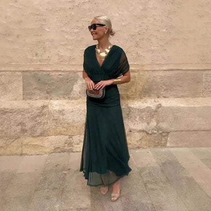 2025 New Fashion Printed Ruffle Dress Your Summer Casual Loose Bohemian Vacation V-neck Short-sleeved Long Dresses For...