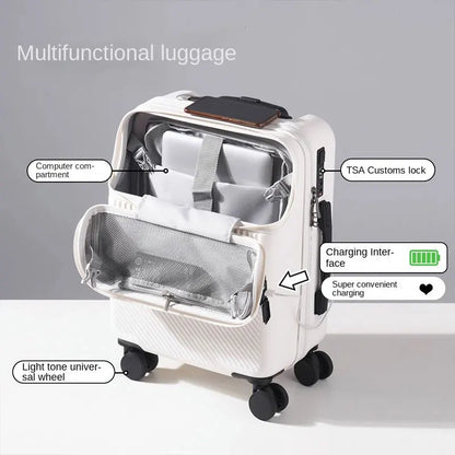 Luggage Front Opening Combination Box Charging Interface Multi-Function Trolley Box 20" Boarding Luggage Silent Universa Wheel