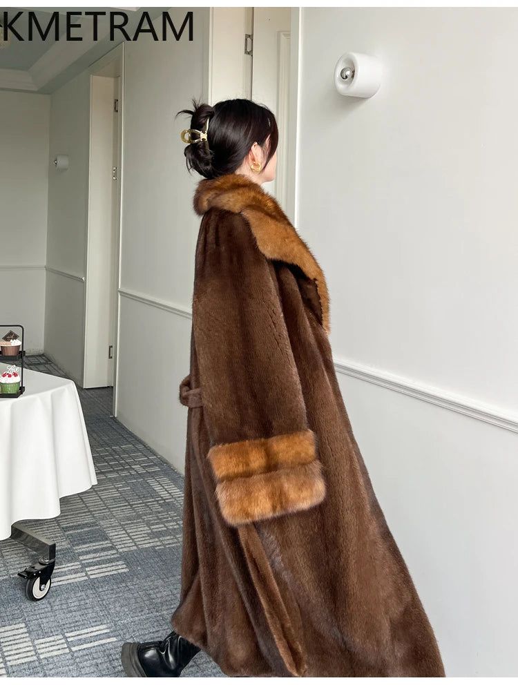 100% Mink Fur Jacket Woman Luxury Sable Collar Long Real Fur Coat Fashion Jackets for Winter Women Clothing 2025 шуба женская