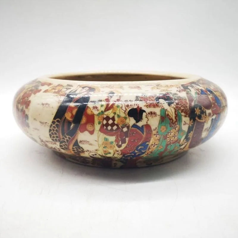 Antiques Folk Collections Porcelain Ashtray Decoration Ornament Ming Qing Enamel Colored Maidservants Pen Washing Stationery Art