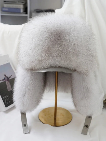 New Winter Men's 100% Real Silver Fox Fur Bomber Hat Raccoon Fur Ushanka Cap Trapper Russian Man Ski Hats Caps Real Leather Top - Kimlud