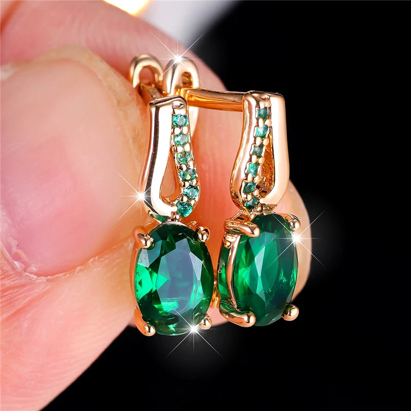 Cute Green Zircon Stone Oval Hoop Earrings For Women Charm Small Ear Buckle Female Gold Color Wedding Jewelry Gift |...
