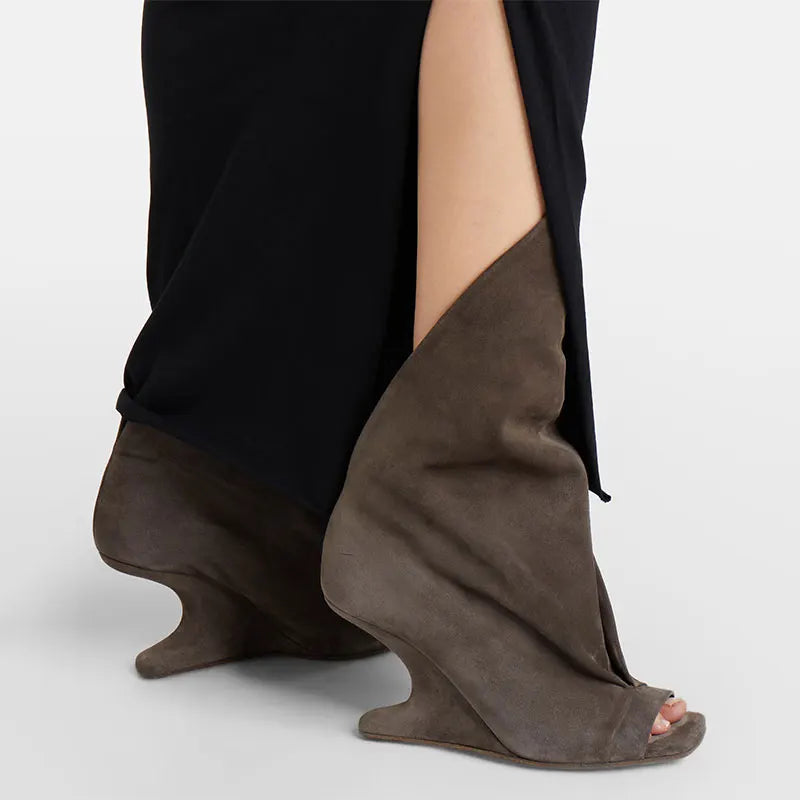 2026 European and American Women's Trendy, Niche, Personalized, Unique, Sloping, Sexy, Open Toed, Fishmouth, Sleeve Short Boots - Kimlud