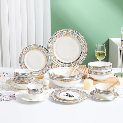 Nordic Fine Bone China Plates Set Dinner Serving Kitchen Dessert Plate Dish Tableware Porcelain Plate Bowl Dishware Service Set - Kimlud