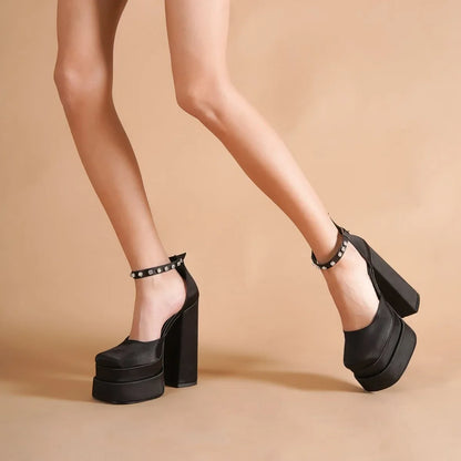 Round Toe Beige High Heels 2024 Basketball Platform Women's Shoes With Straps Sexy Pump 12cm Latest Buckle Casual Square Crossdr