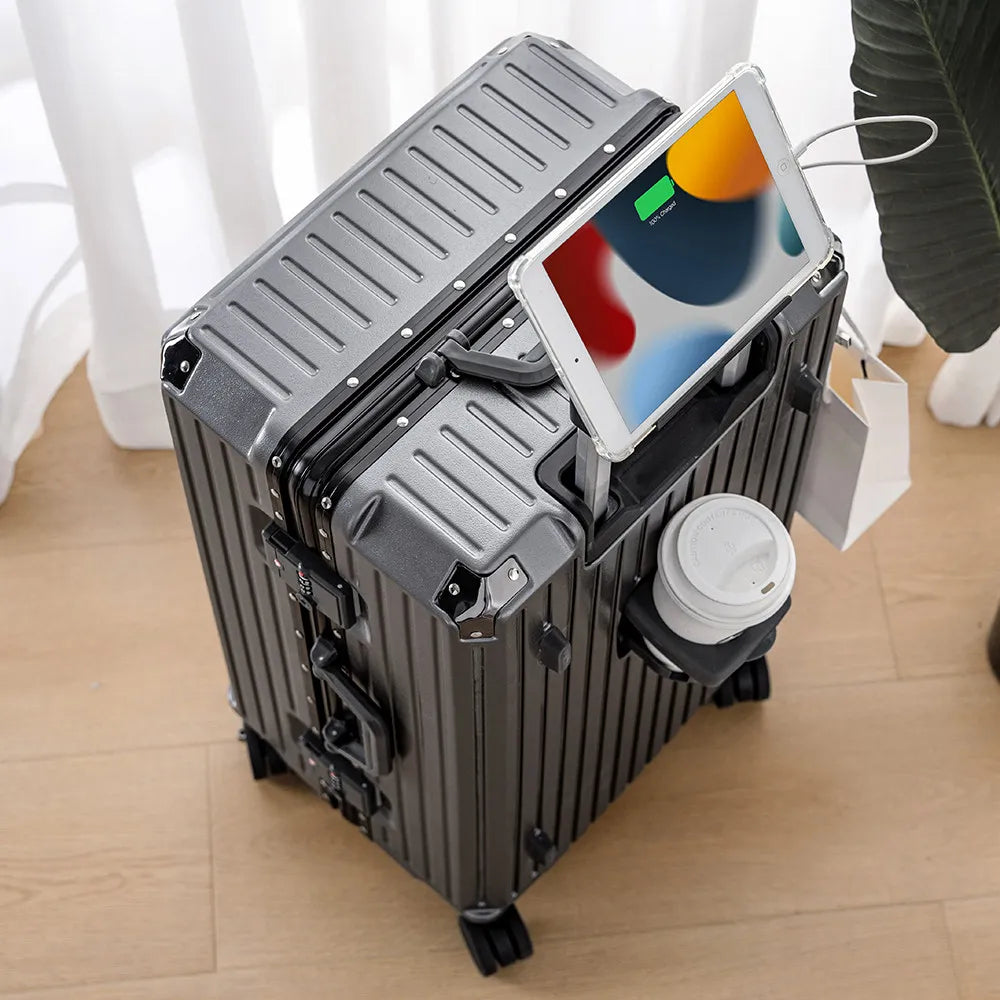 30/32-inch Large Size Luggage Multifunctional Cup Holder and Mobile Phone Holder Aluminium Framed Travel Suitcases Trip Cabin - Kimlud