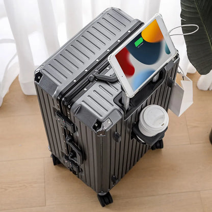 30/32-inch Large Size Luggage Multifunctional Cup Holder and Mobile Phone Holder Aluminium Framed Travel Suitcases Trip Cabin - Kimlud