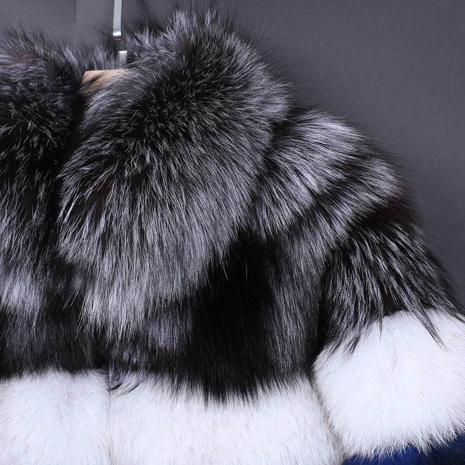 2025 Maomaokong Real Fur Coat Winter Women Silver Fox Fur Luxury Warm Thick Furry Fox Fur Coat Long Natural Fur Jackets