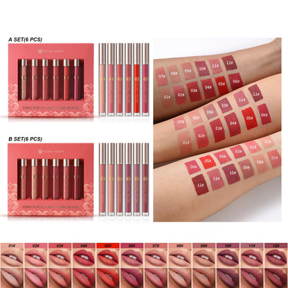 6pcs/pack lip gloss set, long-lasting non stick cup liquid lipstick velvet matte lip gloss