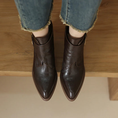 NEW Autumn/Winter Women Boots Genuine Leather Shoes for Women Pointed Toe Chunky Heel Shoe High Heel Modern Boots Platform Shoes