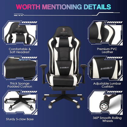 Gaming Chair with Speakers Video Game Chair PU Leather Recliner Computer Chair Swivel E-Sports Chair with Armrest