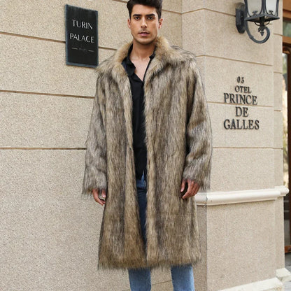 Men Faux Fox Fur Long Jacket Coat Winter Thick Fluffy Long Sleeve Warm Shaggy Luxury Faux Fur Long Jacket Bontjas Jackets Mens