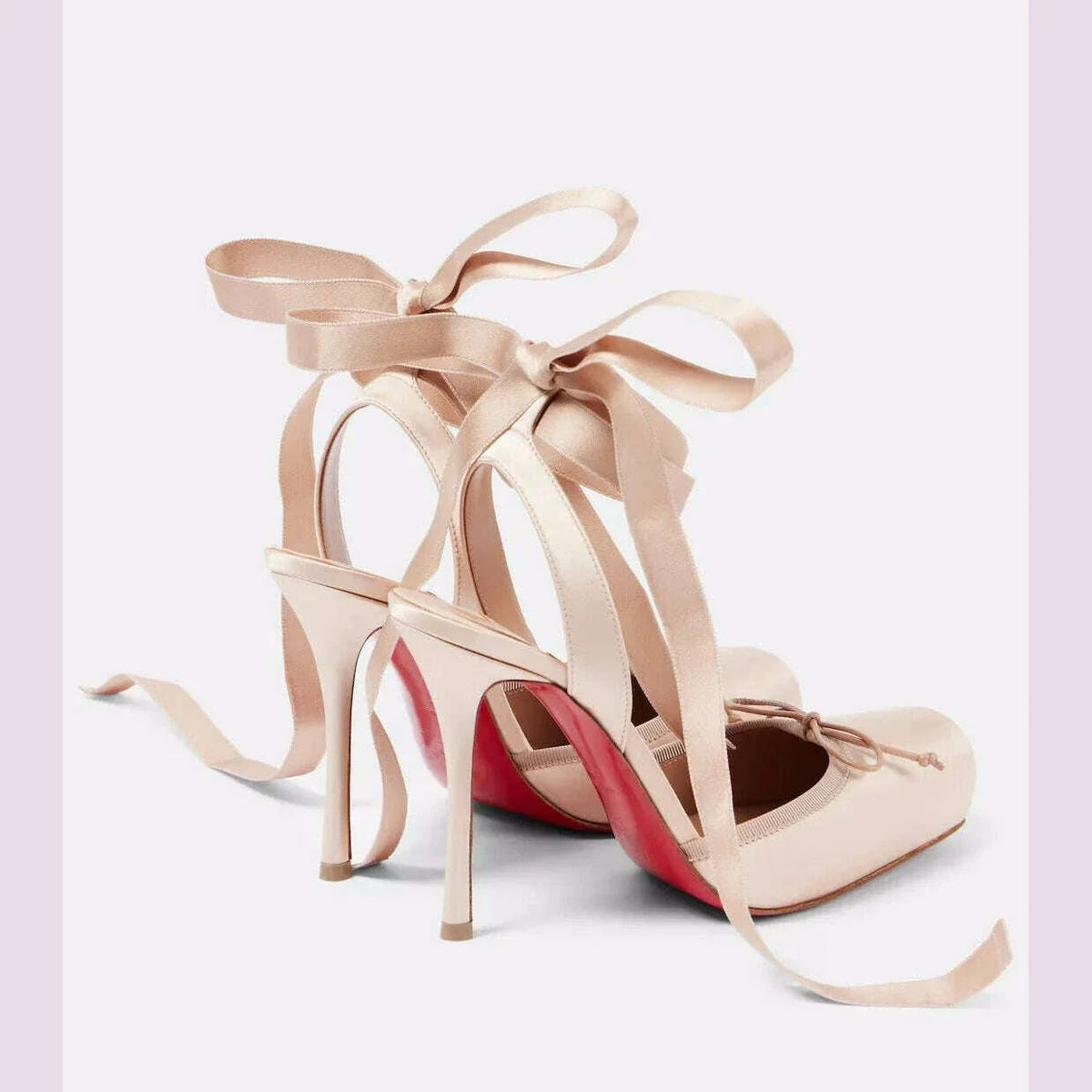 Balck Stain Lace Up Ballet Shoes Girl Pink Square Toe Bow Tie Stiletto Heel Ankle Strap Slingback Elegant Summer Sexy Pumps