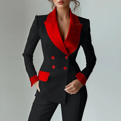 Formal Contrasting Color Women's Suit Jacket Lapel Double-Breasted Autumn Office Lady Business Casual For Female Outwear Jackets