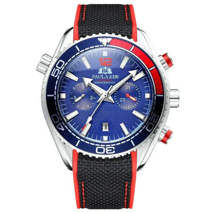 Automatic Watch for Men Mechanical Canvas Rubber Strap Orange Blue Red Multifunction Date Month Reloj Hombre Baratos
