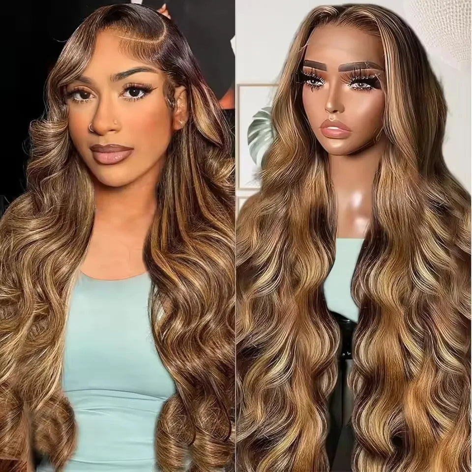 13X4 5X5 Glueless Body Wave Human Hair Wigs 13x6 HD Lace Frontal Wig Human Hair Lace Wigs Ombre Colored Honey Blonde Wig 46 Inch