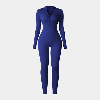 Half Zip Jumpsuit Women Gym Bodysuit Long Sleeve Activewear Set Running Workout Romper Fitness Overalls Sportswear Yoga Clothes