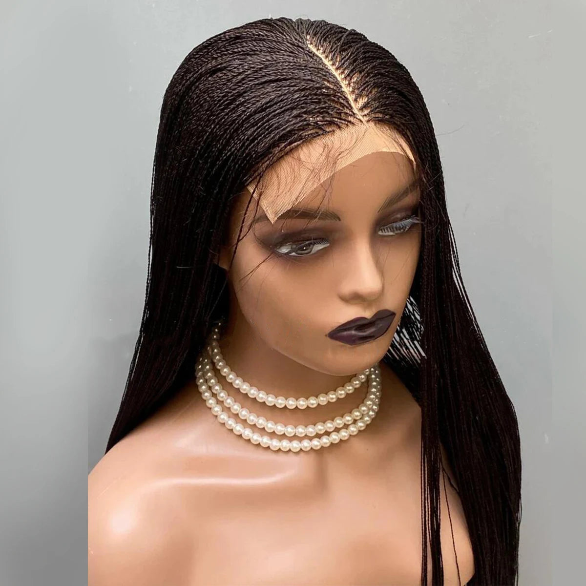 Black 26-Inch Lace Front Micro Twist Braided Wig for Women Glueless Nano Twist Braid Wigs Ready to Ship