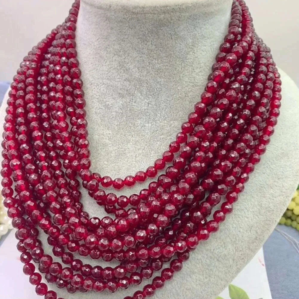 Fashion Luxurious Natural Stone Necklace for Women 6mm Faceted Ruby Multi-lay Jade Clavicle Chain Temperament Elegant Jewelry