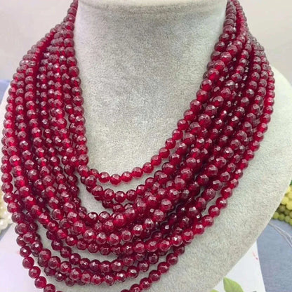 Fashion Luxurious Natural Stone Necklace for Women 6mm Faceted Ruby Multi-lay Jade Clavicle Chain Temperament Elegant Jewelry