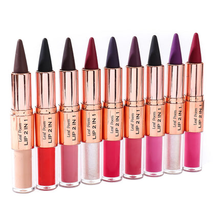 Sexy Red Black Lipstick Waterproof Lipliner Makeup Black Purple Rose Double Head Matte Lipgloss Tapered Lip Liner...