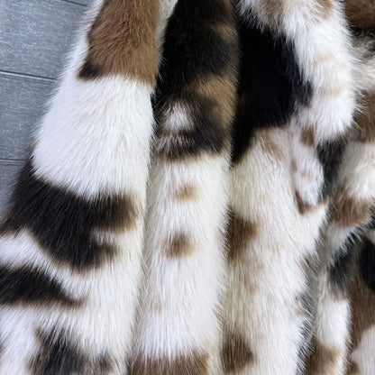 DEAT 2025 Winter New Fashion Thick Faux Fox Fur Coat For Women Contrast Color Suit Collar Warm Overcoat Female Trendy 11A06744